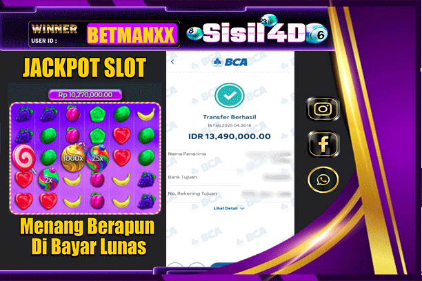 SISIL4D JACKPOT SLOT Sweet Bonanza 1000 Rp 13.490.000,- LUNAS