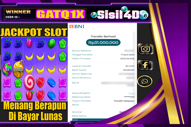 SISIL4D JACKPOT SLOT SWEET BONANZA 1000 Rp 31.000.000,- LUNAS
