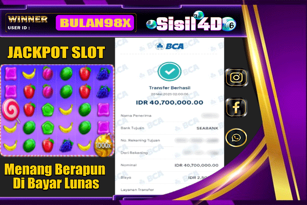 SISIL4D JACKPOT SLOT SWEET BONANZA 1000 Rp 40.700.000,- LUNAS