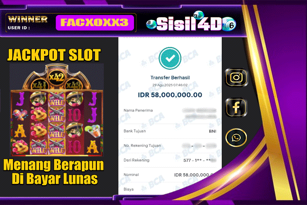 SISIL4D JACKPOT SLOT WILD BANDITO Rp 58.000.000,-LUNAS
