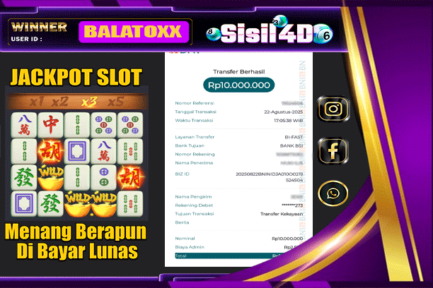 SISIL4D JACKPOT SLOT MAHJONG WAYS Rp 10.000.000,-LUNAS