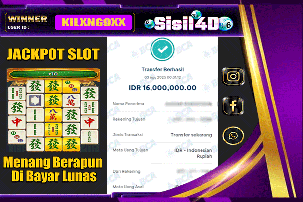 SISIL4D JACKPOT SLOT MAHJONG WINS 2 Rp 16.000.000,- LUNAS