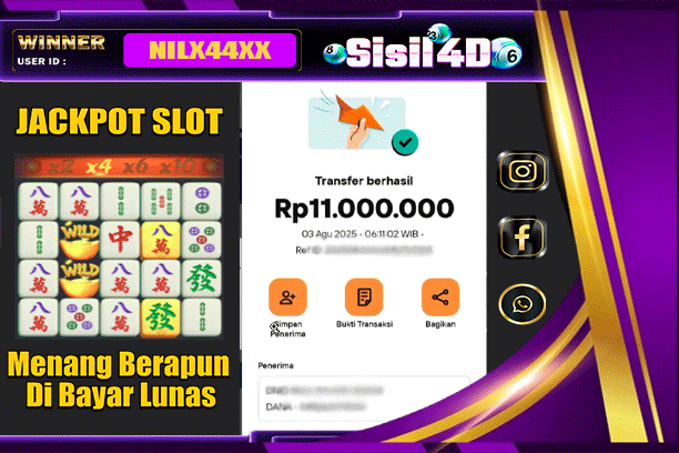 SISIL4D JACKPOT SLOT MAHJONG WAYS Rp 11.000.000,-LUNAS