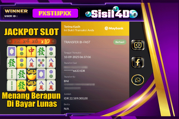 SISIL4D JACKPOT SLOT MAHJONG WAYS Rp 22.589.000,-LUNAS