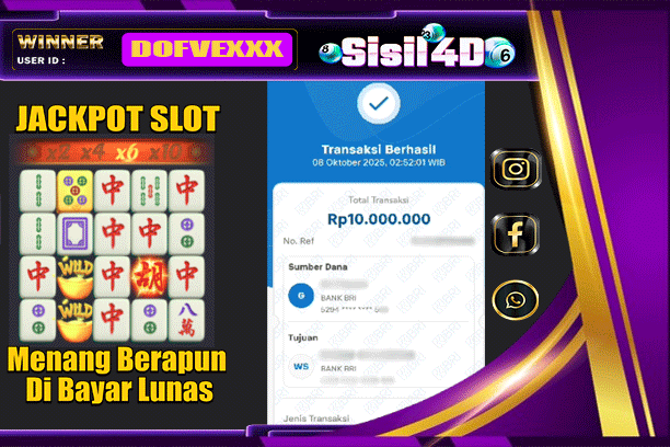 SISIL4D JACKPOT SLOT MAHJONG WAYS Rp 10.000.000,-LUNAS