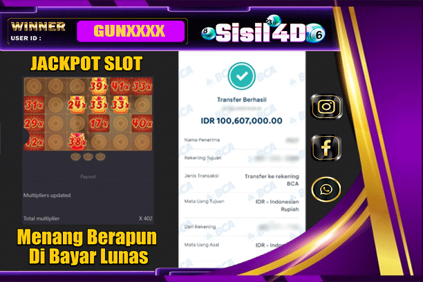 SISIL4D JACKPOT SLOT PROSPERITY FORTUNE TREE Rp 100.607.000,-LUNAS